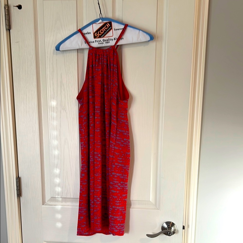 Red and Gray Halter Dress